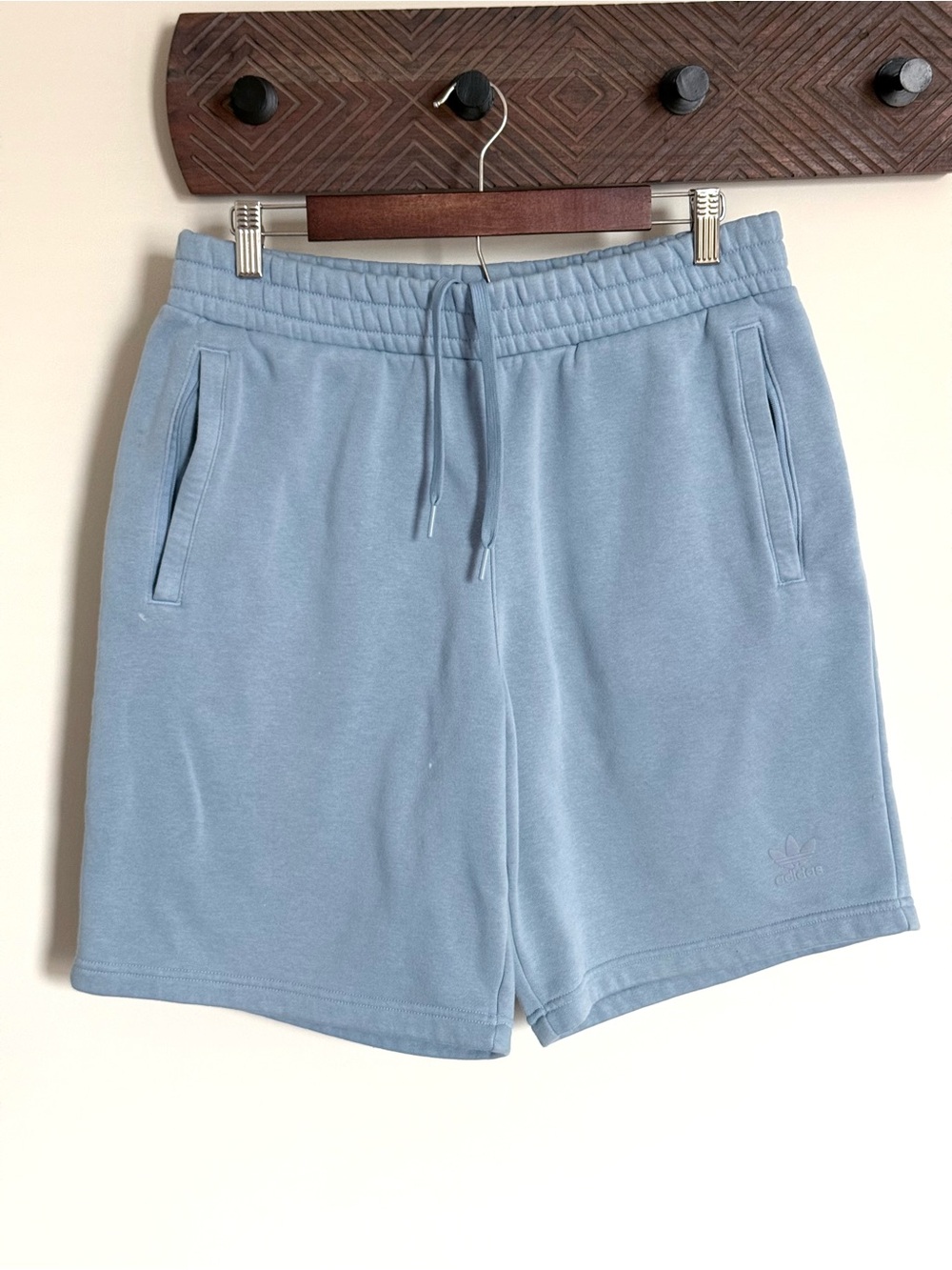 Adidas Light Blue Trefoil Fleece Lounge Sweat Shorts 9” Inseam Men’s Large - Picture 2 of 13